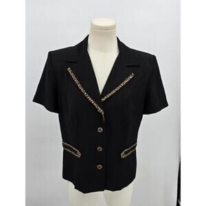 Miss Dorby
 Vintage 90s‎ Button-Front Blazer-Style Blouse with Leopard Trim